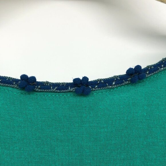 Nanette Lepore Teal Green Short Sleeve Flowy V-Neck yarn trim Blouse size L - Picture 12 of 16